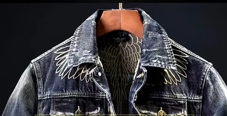 Classic Style Wing Design Denim Coat 5
