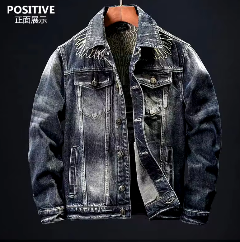 Classic Style Wing Design Denim Coat 3
