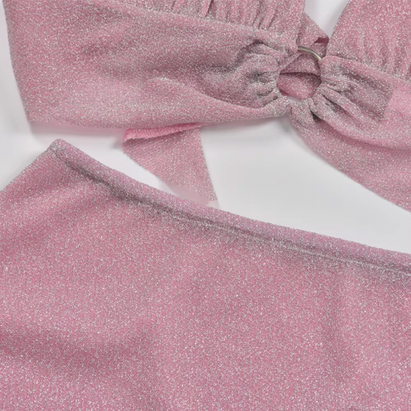 Glitter Pink Backless Crop Top Skirt 2 Piece Set - Image 5