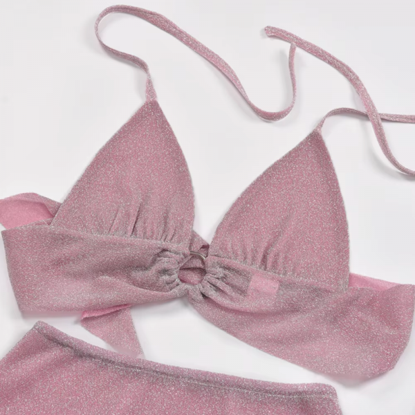 Glitter Pink Backless Crop Top Skirt 2 Piece Set - Image 6