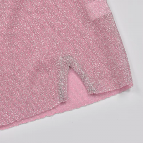 Glitter Pink Backless Crop Top Skirt 2 Piece Set - Image 4